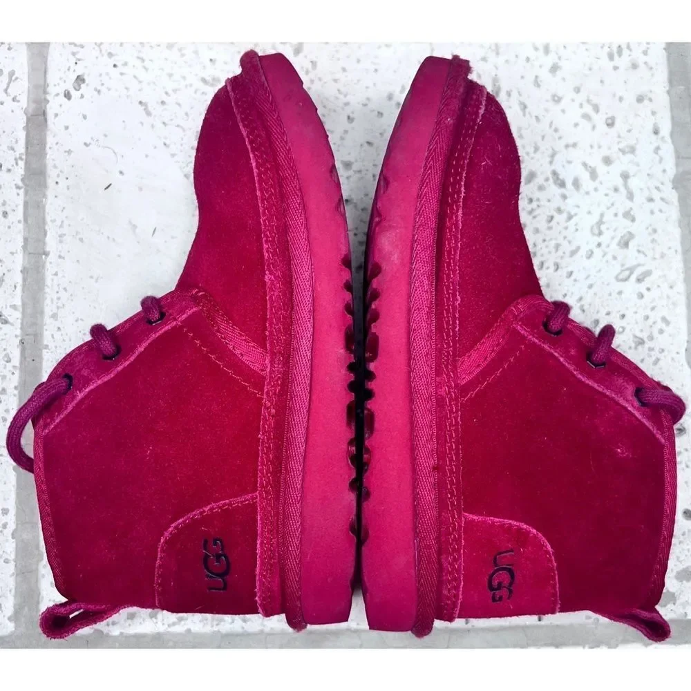 UGG Neubel Kids Red Suede Shearling Chukka Ankle Lace Up Boots Size 13